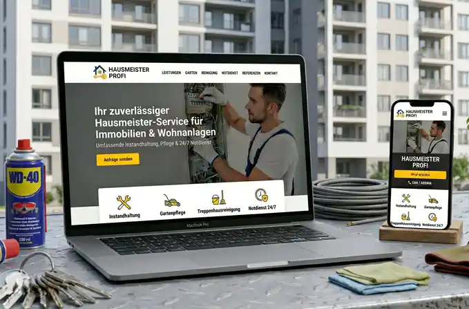 Tablet & Smartphone mit Hausmeister Website
